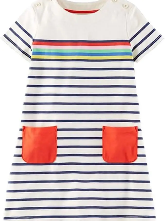 HILEELANG Toddler Girl Cotton Casual Dress Summer Short Sleeve Basic Tunic Playwear Shirt Dresses