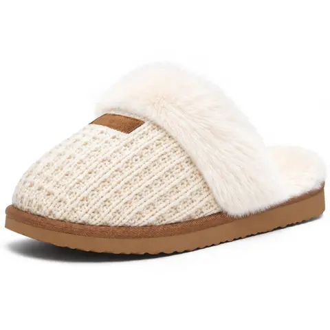 KIDMI Women Fuzzy Memory Foam Silent‑Walking Slippers Women's Solid Cream Slip-On Warm Indoor Footwear,Ideal for Hospital Delivery & Cozy Gifts for Women,Cloud-Like Comfort Soft Sole Loungewear Shoes