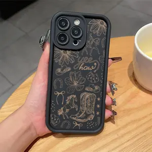 A Black Classic Western Boot Pattern Case for iPhone 17 Pro Max 16 16e 15 14 Plus 13 12 Mini 11 Air X XS Pattern Soft TPU Rubber Camera Protection Rugged Mobile Phone Cover Gift 2D printing