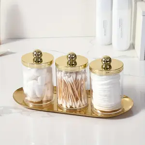 2pcs/3pcs Qtip Holder Bathroom Set with Tray Acrylic Plastic Apothecary Jars Qtip Dispenser Canister with Lid Vanity Tray, Bathroom Organizer Supplies, for Cotton Ball, Cotton Swab
