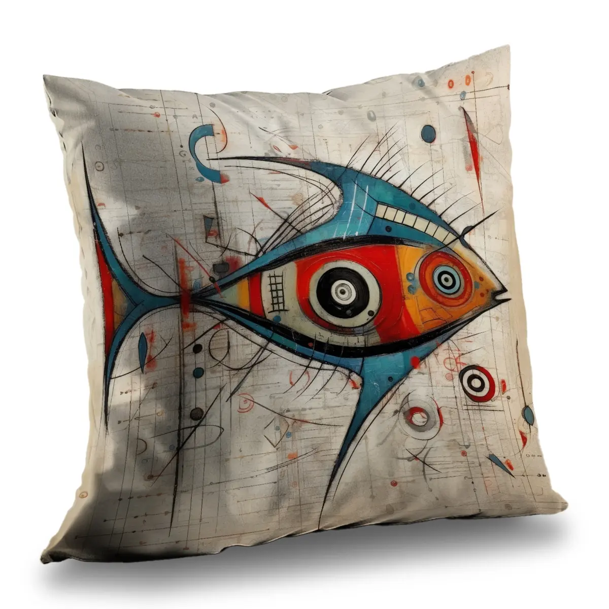 14x14 in Poly Twill Fish Print Throw Pillow with 360-Degree Stand & Polyester Insert - Easy-Clean Home Textile, Whimsical Minimalist Decorative Accent for Decorating Living Room, Vibrant Twill Weave