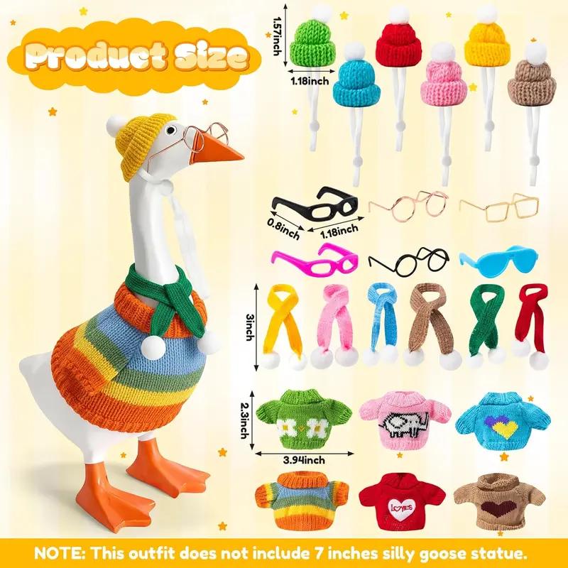 6 Set 24Pcs 7 Inch Desk Goose Outfits  Kniited Sweater WIth Accessories,Knitting Clothes with Hats Sweater Glasses Scarves for Mini Magnetic Goose Statue Decor