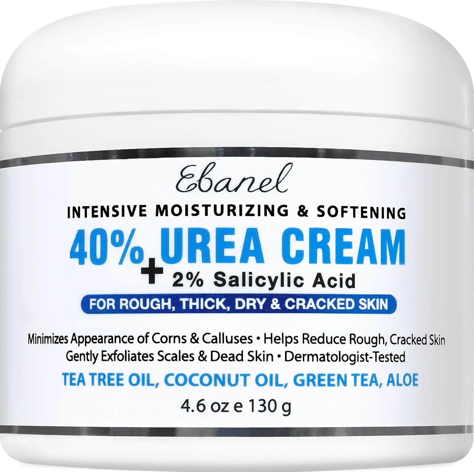 Ebanel Urea Cream 40% plus Salicylic Acid 2% for Dry Cracked Feet Skin | Deeply Moisturizes & Softens Dry Cracked Heels, Feet, Knees, Elbows, Hands, Rough Dead Skin Callus Remover Toenail Softener