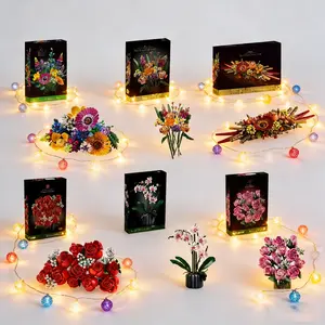 Roses Flower Bouquet Building Set, Artificial Flowers Botanical Collection Kit, Valentine's Day Gift, Home Room Office Decor, Decorative