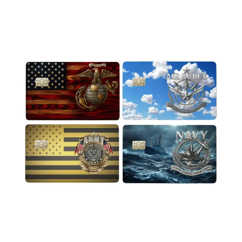 Patriotic Marine Corps Decal & Lightweight No-Bulk Card Cover - Glossy Durable Vinyl, American Flag-Vinyl Accent, Secure Fit, Polished Wood Accent, Military Supporter Gift, DIY Scrapbooking Accessory, Protects Cards From Damage