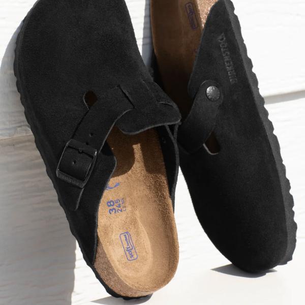 Birkenstock Women's Boston Soft Footbed Suede Leather Black Clog