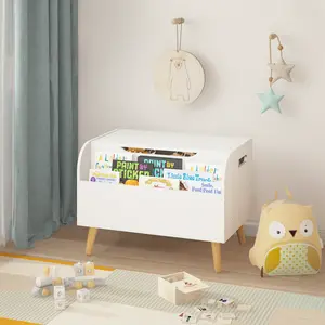 🔥[SOIYELIFE] Kids Wooden Toy Box - with Front Shelf, Flip Cover, Safety Hinge, Boys Girls Playroom Toy Box Bench, Bookshelf Toy, Toy Storage Box