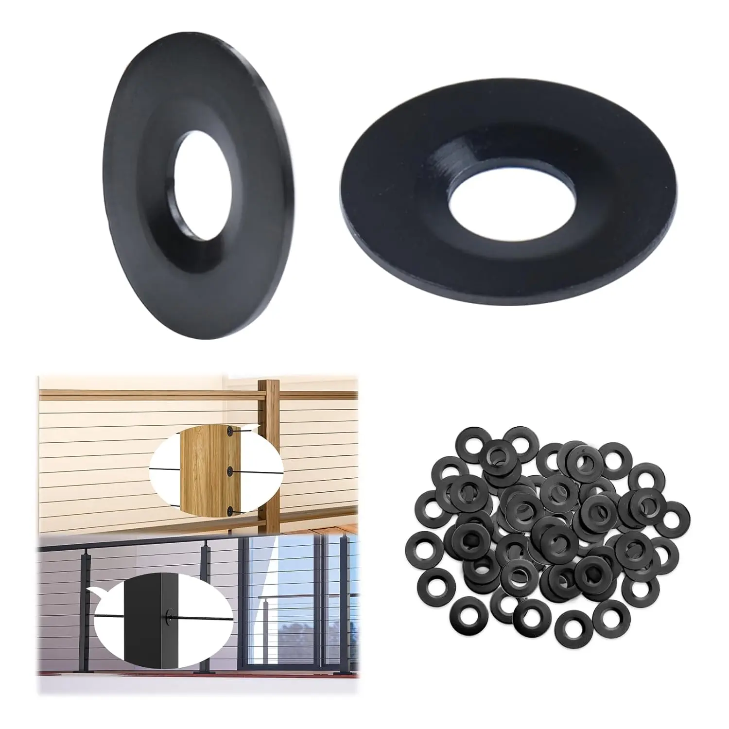 Muzata Cable Railing Kit Black Protector Sleeve Adhesive Grommet Protective for Wire Rope Wood Metal Posts T316 Stainless Steel Cable Deck Stair Railing CR91,CP2