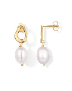 PAVOI 14K Gold Plated Pearl Earrings for Women - Pearl Statement Drop Bridal Earrings - Sterling Silver Posts Dangle Studs Gold Wedding Jewelry
