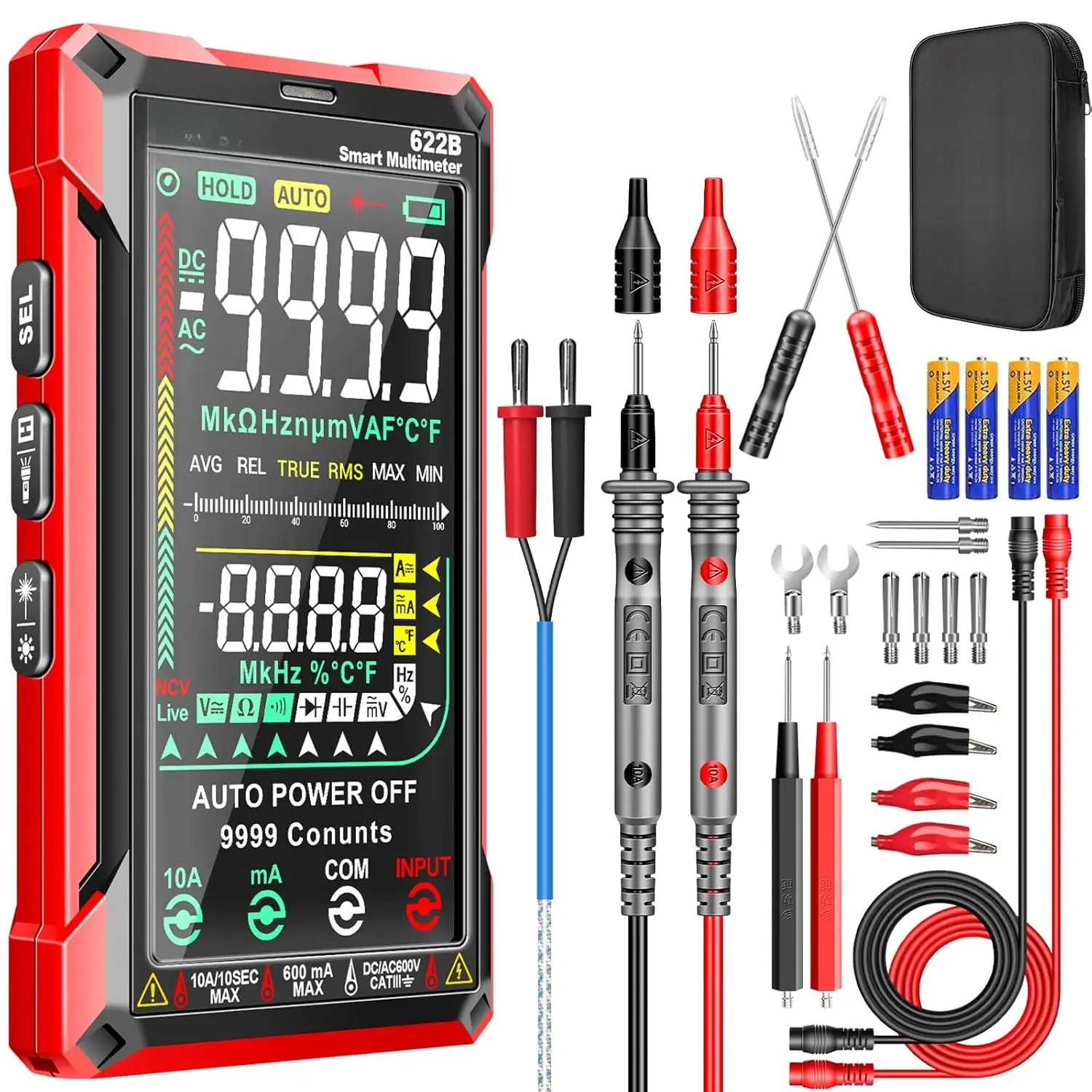 TRMS Digital Multimeter Tester 9999 Counts with NCV, DC/AC Current, Resistance, Diodes, Continuity, Capacitance, Temperature Features