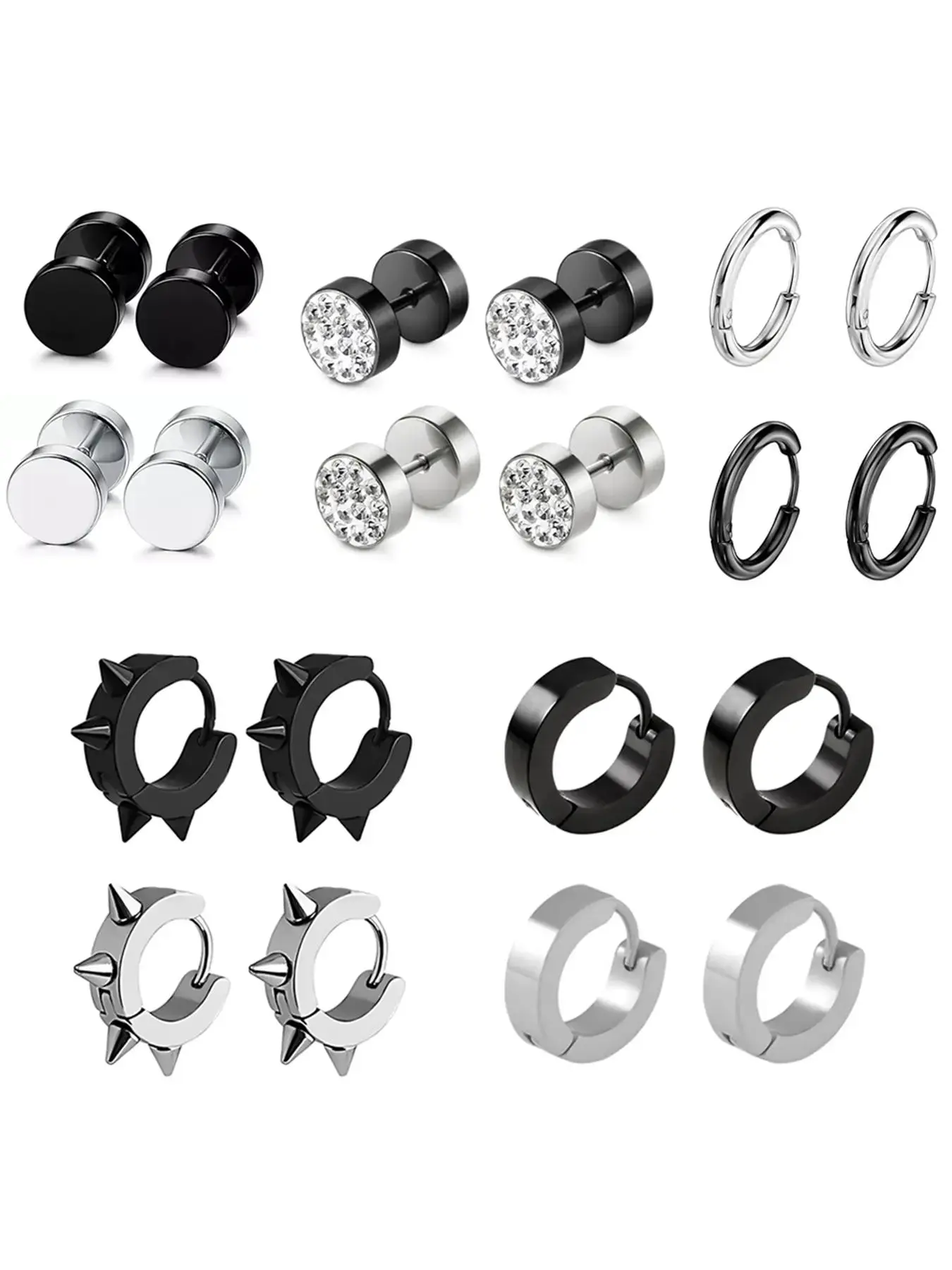 Punk Style Stainless Steel Earrings Set, Hoop Earring Sets, Studs Earrings, High Quality Earrings, Fashionable Piercing Jewelry for Women & Men, Trendy All-match & Exquisite Jewelry for Birthday Gift, Earring Stacking Set