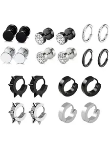 Punk Style Stainless Steel Earrings Set, Studs Earrings, Fashionable Piercing Jewelry for Women & Men, Trendy All-match & Exquisite Jewelry for Birthday Gift