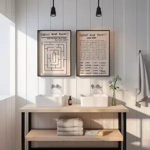 Bathroom Word Search & Maze Wall Art – Fun Interactive Puzzle Poster Set of 2 – Unframed, 5 size, 8x12 to 27x40 inch