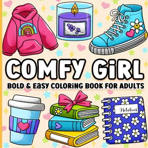 Bold and Easy Coloring Book for Adults: Comfy Girl Cute, Simple and Cozy Designs for Women for Relaxation Ai Colouring Book Doodle Books