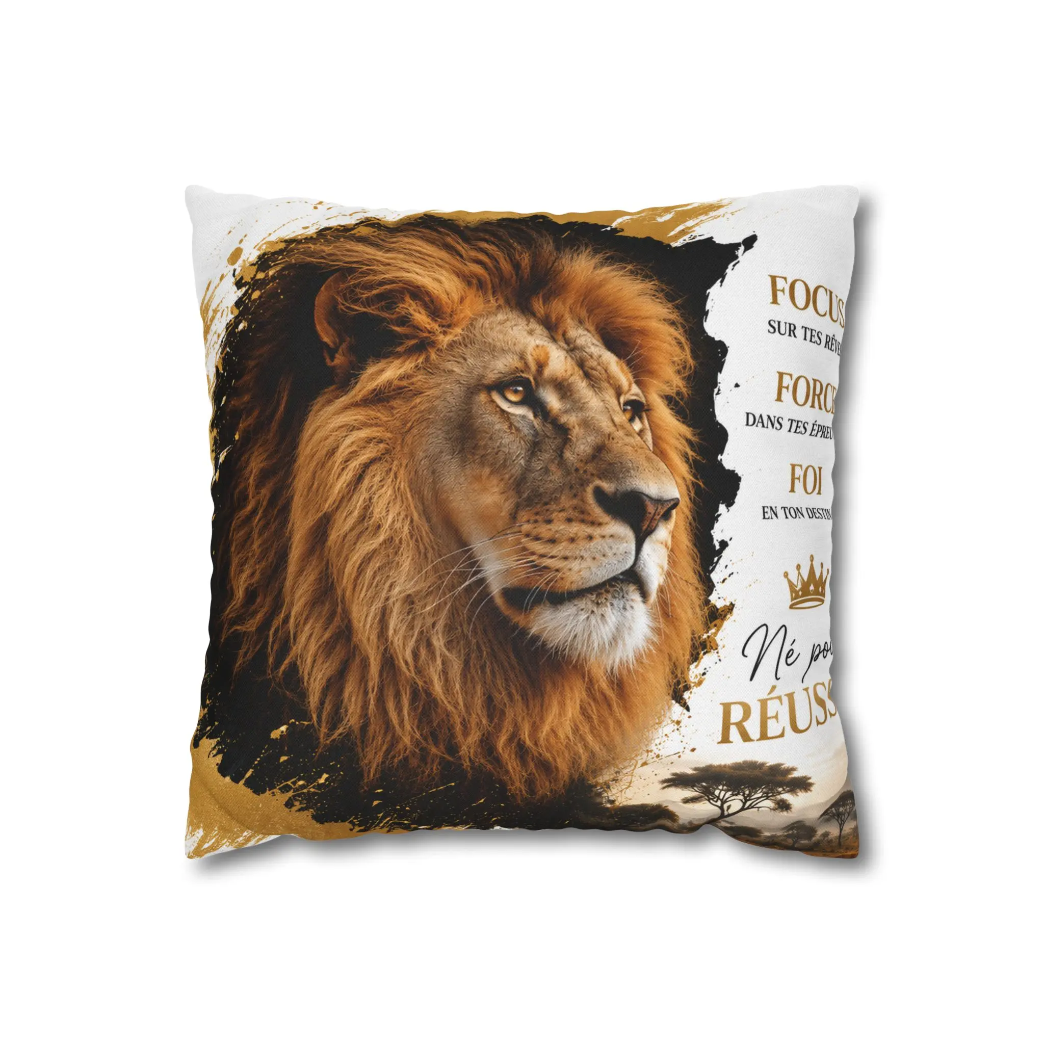 Majestic Lion Portrait Square Pillowcase | Spun Polyester