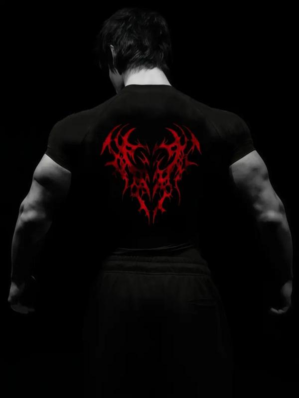 1 Count Men's Gothic Gym Sports T-Shirt, Long Sleeve Sports Tee, Running, Cycling, Fitness Training Tops, Athletic Sports Clothing