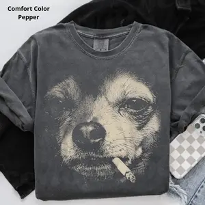Smoking Chihuahua Shirt, Vintage Y2K Grunge Dog Graphic Tee, Funny Dog Face Shirt, Comfort Colors Edgy Meme T Shirt, Gift for Dog Lovers