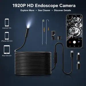 1920P HD Endoscope Camera for iPhone and Android, 3-in-1 Borescope Inspection Camera with Light, IP67 Waterproof Snake Camera with Semi-Rigid Cable for Automotive, Sewer, and Pipe Inspection men tool articulate probe diy repair flexible