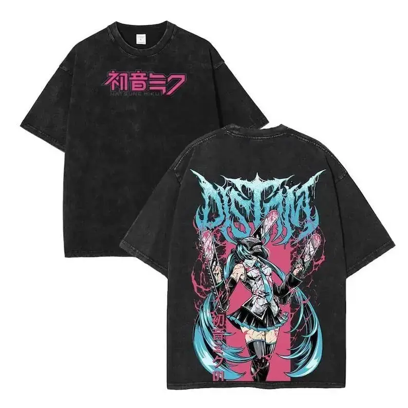 Chainsaw Miku Vintage Washed Shirt, Anime Parody Shirt, Anime Manga Fan Jpop Lover fathersdaygift