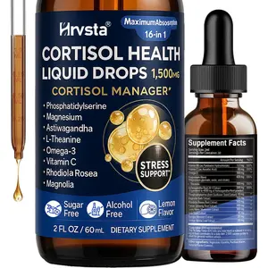 cortisol Supplement Liquid Drops Hormone Balance for Women Men with Magnesium Complex,Ashwagandha,Rhodiola Rosea,L Theanine,Phosphatidylserine Supplements Mood, Focus, Sleep Support 2 FL.OZ