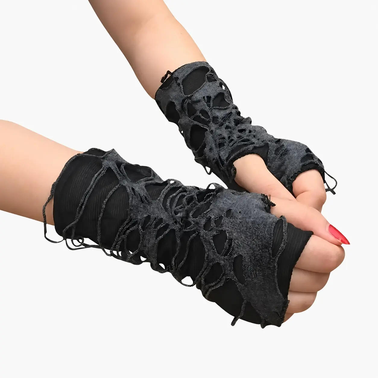 Punk Distressed Fingerless Gloves, Gothic Ripped Costume Gloves, Dark Style Cosplay Accessories for Halloween, Parties, Concerts, Streetwear Outfits