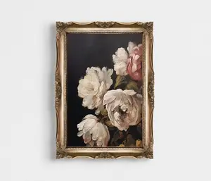 Peony Moody Dark Flower Unframed Wall Art, Dark Academia Antique Art Print Vintage Flower Still Life Painting