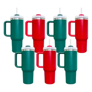 20 Pcs USA Warehouse 40oz H2.0 Powder Coated Red&Green Christmas Colors Quencher Tumblers For Laser Engraving