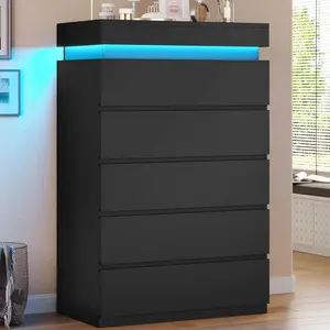 Sikaic LED Tall 5 Drawer Dresser, Modern Chest of Drawers, Closets Dressers with Drawers for Bedroom, Living Room, Entryway, Hallway