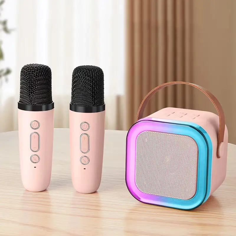 Mini karaoke machine with microphone sound system, portable karaoke machine with 2 wireless microphones, birthday gifts for girls and children aged 4-