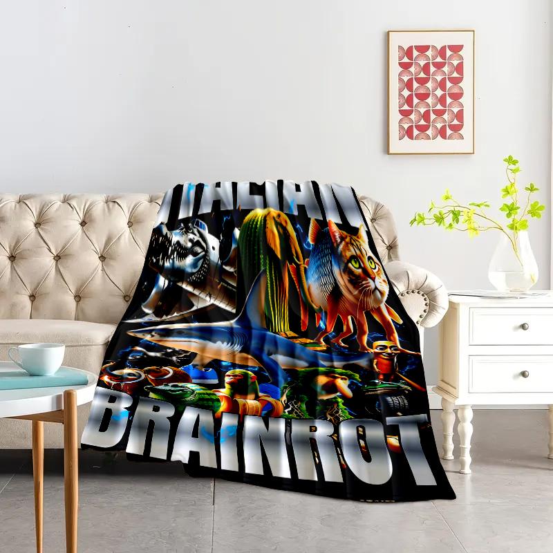 Countdown Sale! Brainrot Italian Art Soft Flannel Blanket - Bold Graphic Design, Cozy All-Season Throw for Sofa, Bed, Camping & Office, Camping Accessory | Vibrant Graphic Throw It is very suitable to give as a gift to friends and children.