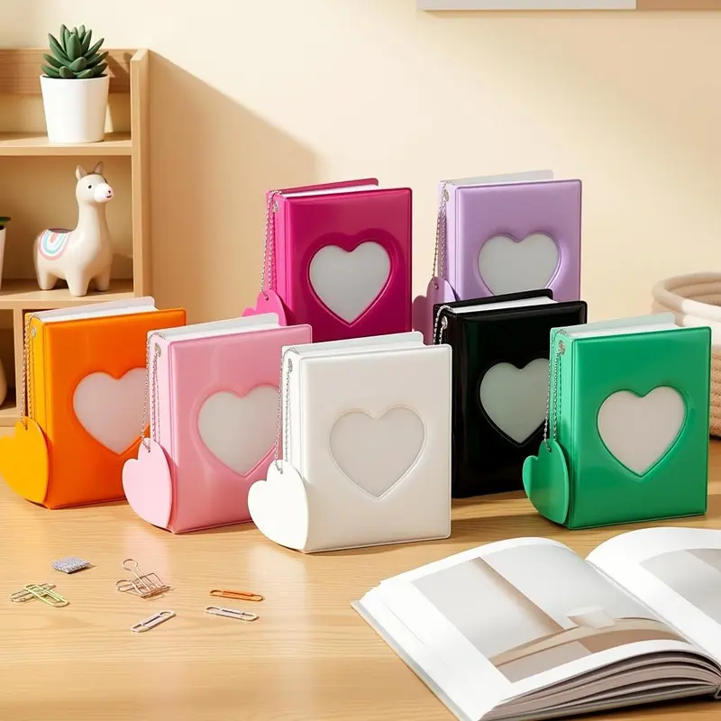 3" PVC Cover Heart Hollow Mini Photo Album - 32-Pocket Kpop Card Holder Sleeves, Moisture Resistant Space-Saving School Organizer, 7.48"x4.72"x0.27" Memory Keeper, Perfect Gift for Mother's Day (Home Supplies Collectibles)