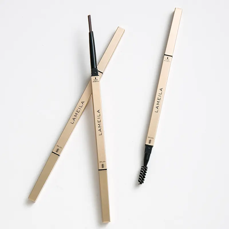 Double-Ended Eyebrow Pencil with Spoolie Brush - Waterproof and Long-Lasting Makeup with a Precise, Ultra-Fine Tip for Easy Application, For Beginners & All Skin Types, Easy Apply, Natural Bristles, Cosmetic, Golden