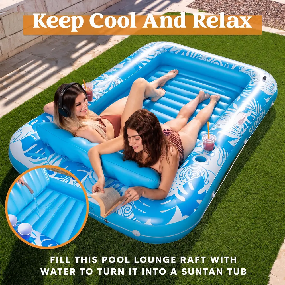 4-in-1 Multi Purpose Inflatable Pool Floats Lounger with Inflatable Base, 72.8inx45.2in Extra Large Adult Lounge - Cup Holder, Pillow, Tanning Bed, Kids Ball Pit for Summer Water Sports