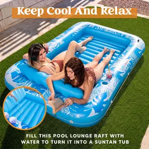 Inflatable Tanning Pool Lounge Float With Cup Holder, 72.8“X45.2” Extra Large Pool Floats Adult with Pillow, 4 in 1 Suntan Tub Raft Floatie, Sunbathing Bed Lounge for Water Blow Up Kids Ball Pit Party Gifts, inflatable Sofa Summervibes