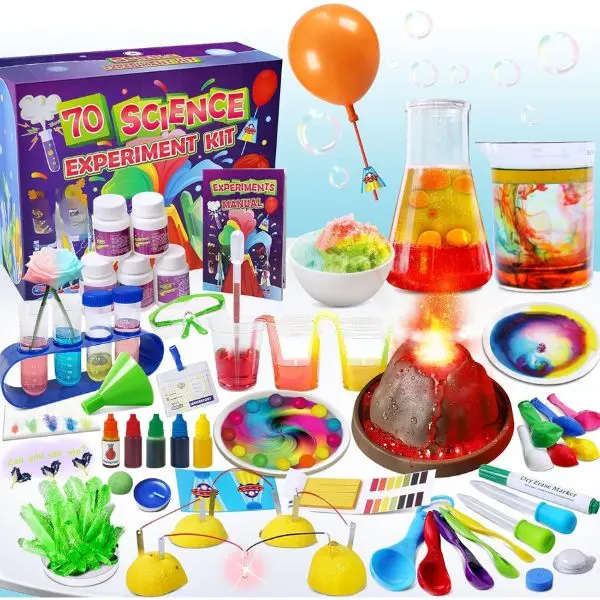 Kids' STEM Educational Science Kit - 70 Fun Experiments Including Erupting Volcano, Fruit Circuits, Teaching Basic Chemistry, Safe Experimentation for Critical Thinking, Problem-Solving, Birthday & Spring-Summer Gifting, Birthdays, Hands-On Learning
