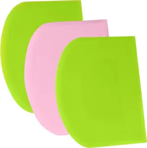 Dough Scraper Bench Scraper - 3P 4.7x3.7" Plastic Flexible Bowl Scraper, Sharp Edge & Angles Cake Scraper. Non-Slip Bakeware Decorating Tools Sculpting & Modeling Tools - Green+Pink+Green