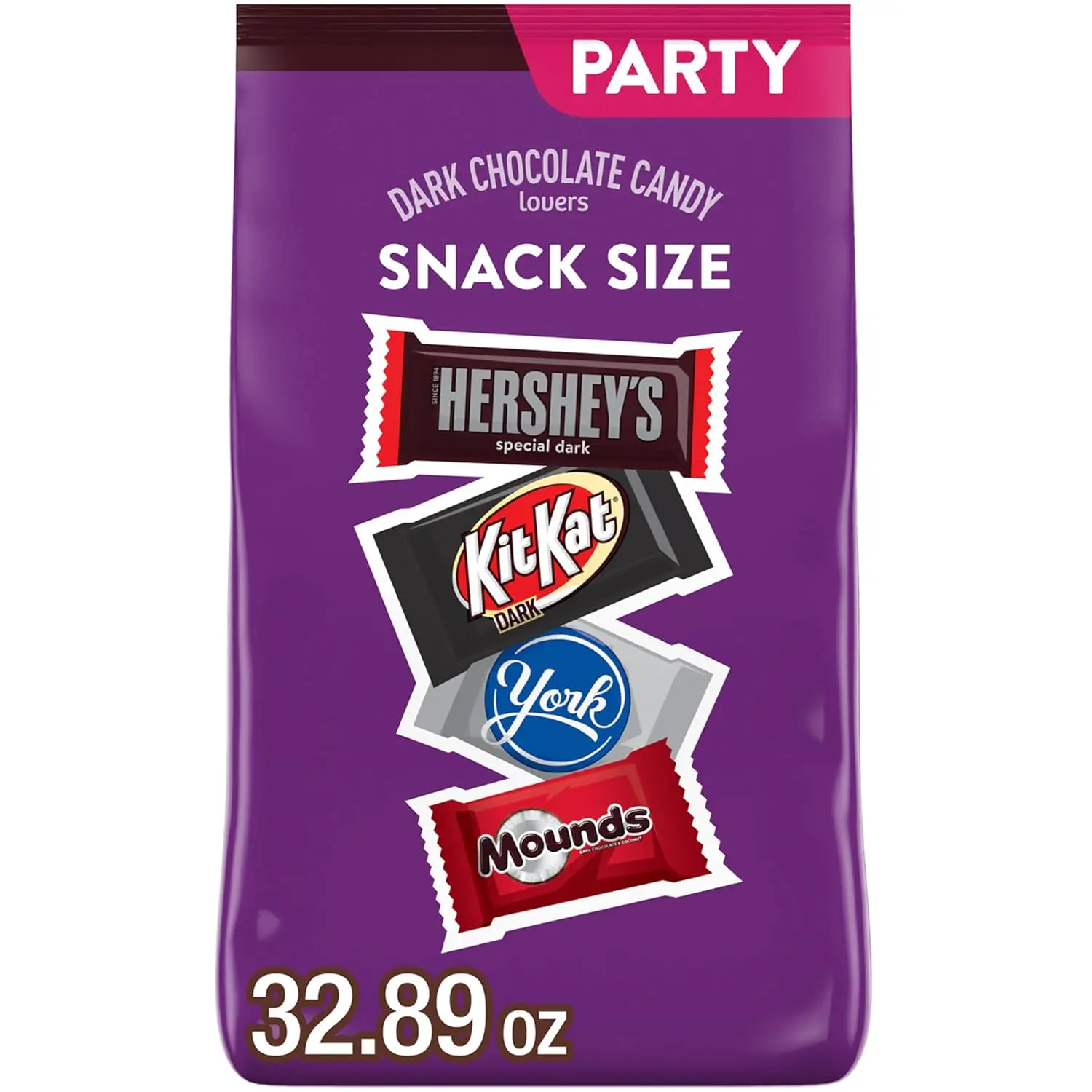 Assorted Dark Chocolate Flavored Snack Size, Candy Party Pack, 32.89 oz