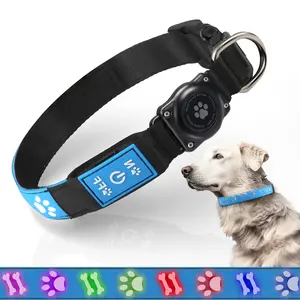 LED AirTag Dog Collar - Brightest Light Up Dog Collars - IP67 Waterproof Air Tag Dog Collar Holder - 1,600 Feet of High Visibility - USB C Rechargeable - Dog Lights for Night Walking
