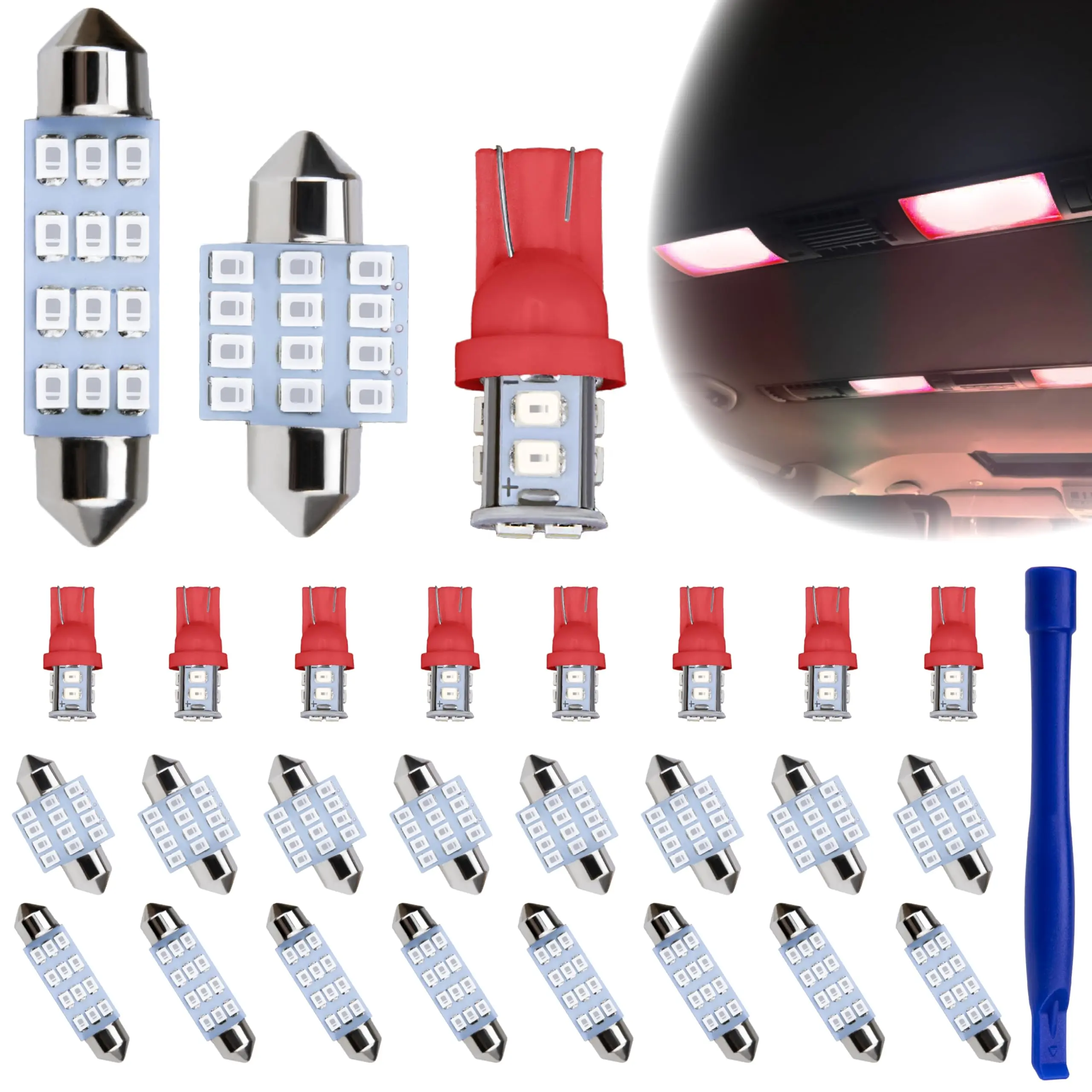 24 Pieces Dome Light LED Car Bulb Kit Set T10 31 mm 42 mm LED Festoon Bulbs Interior Replacement for Car Map Door Courtesy, Led Lights Car, Car Interior Accessories