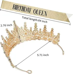 Set of 2 Gold Crown for Women Crystal Princess Tiaras Rhinestone Queen Headband Wedding Bridal Hair Accessories Birthday Prom Pageant Party Coming of Age Ceremony Photo Props summervibes