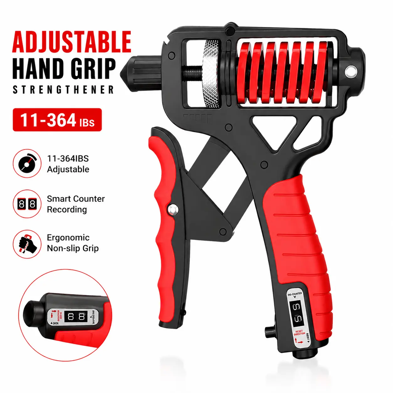 Hand Grip Strengthener with Digital Counter, Adjustable Resistance Grip Trainer for Forearm and Wrist Strength Training, Heavy Duty Workout Equipment for Home Gym and Athletes