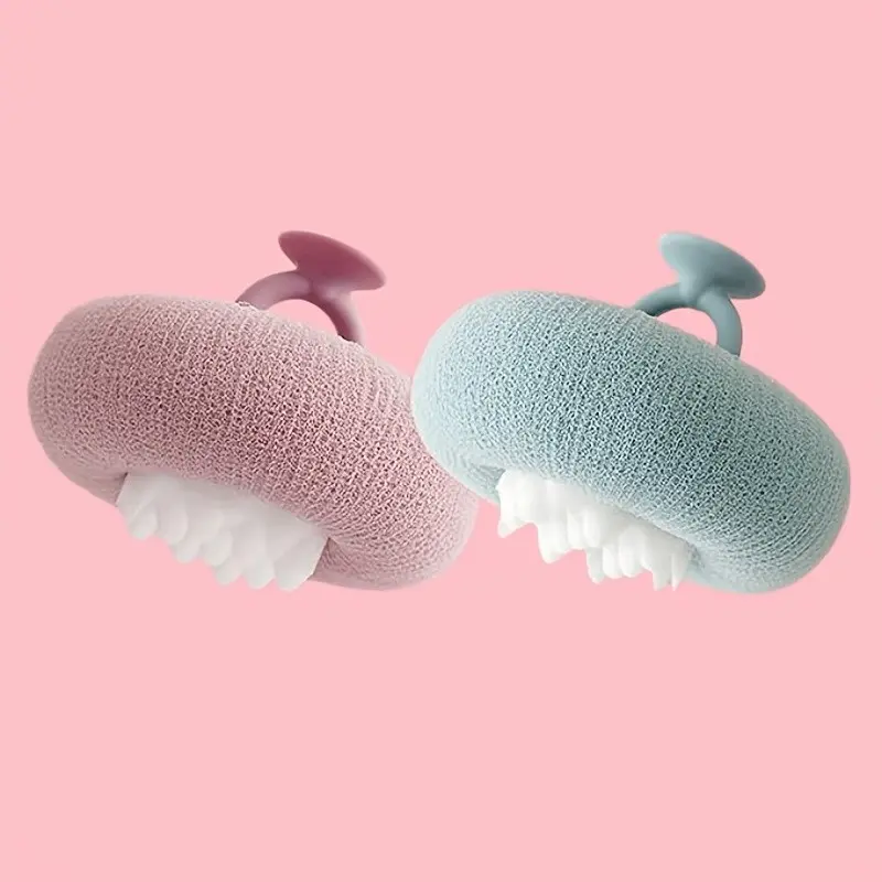2-Pack Suction Massage Bath Sponge, Honeycomb Exfoliating Bath Ball with Handle, Wall-Mounted Back Scrubber, Durable Bubble Bath Mitt