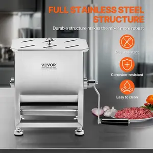 VEVOR Manual Meat Mixer, 15L Fixed Tank Meat Processing Equipment(Mixing Maximum 15LBS for Meat), Stainless Steel Meat Mixer, Sausage Mixer Machine with Lid and Handle, Ground Beef Hand Mixer