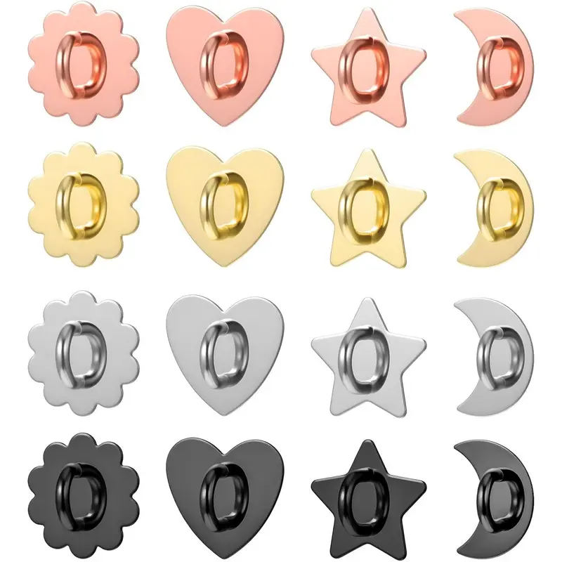 16pcs Metal Phone Charm Hook, 4 Styles Phone Ring Holder Heart Moon Sunflower Star Shaped Phone Finger Grip Universal Adhesive Phones Ring Loop Stand for Mobile Case Pad Tablet