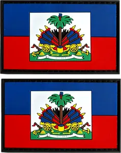 Haiti Flag Patch Haiti PVC Rubber Hook & Loop Fastener Patch for Hats, Tactical Bags, Jackets, Clothes Patch Team Military Patch（ 2 Pack）