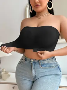 Plus Size Strapless Knitted Bandeau Bra, Non-Slip Medium Support, Wireless Design, Seamless Fit, Ideal for Casual and Everyday Wear, Women's Underwear