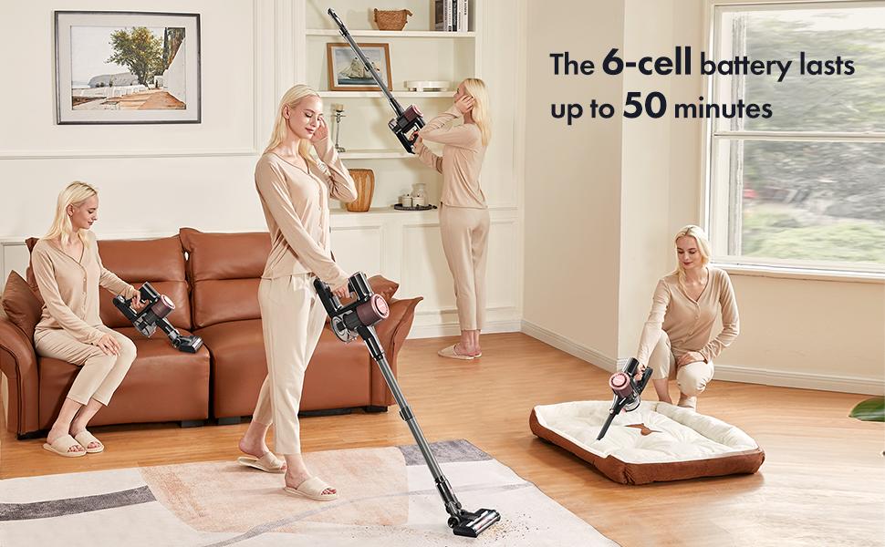 Homeika Cordless Vacuum Cleaner-H318, 300W 23KPa Lightweight Stick Vacuum with 48mins Runtime Battery, 3 Suction, LED Display, Powerful Vacuum Cleaner with Sofa Brush for Hard Floor/Carpet/Pet Hair/Car
