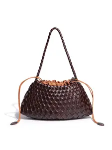 New French Style Handmade Woven Bag, Shoulder Bag, Unique Crescent Moon Design, Fashionable Women's Handbag, Stylish Grocery Basket