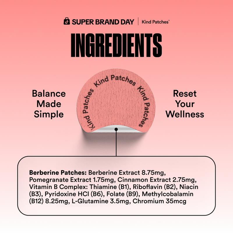 Kind Patches: 30 Berberine Patches, Steady Release, Vegan, 1 Month Pack