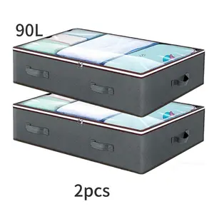 2-Piece Set 90L Under Bed Storage Box, Foldable Closet Organizer Bin, Ideal for Storing Wrapping Paper, Blankets, Clothes, Pillows